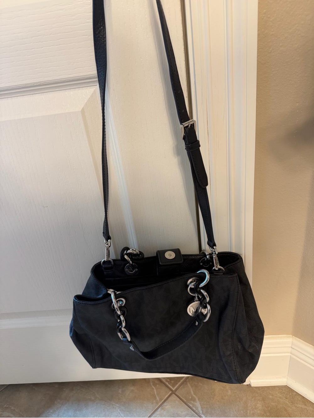 Michael Kors Black Shoulder Bag with Silver Chain Accents